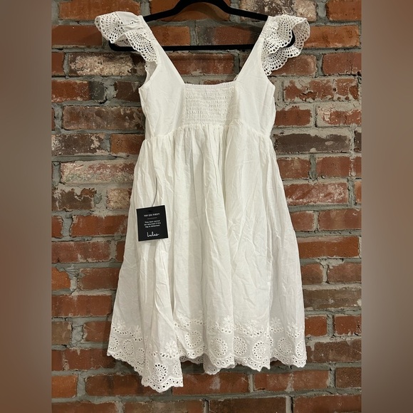 Lulus Kindest Cutie White Eyelet Embroidered Ruffle Strap Mini Dress Size XS - Picture 11 of 11